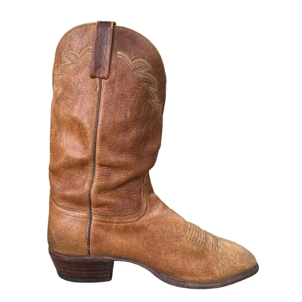 Vintage Lucchese 2000 Men's Rio Bravo Brown Leather Cowboy Boot Size US 12 2E